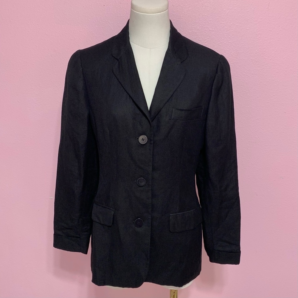 VTG Limited London Paris New York Black Linen Blend Blazer XS